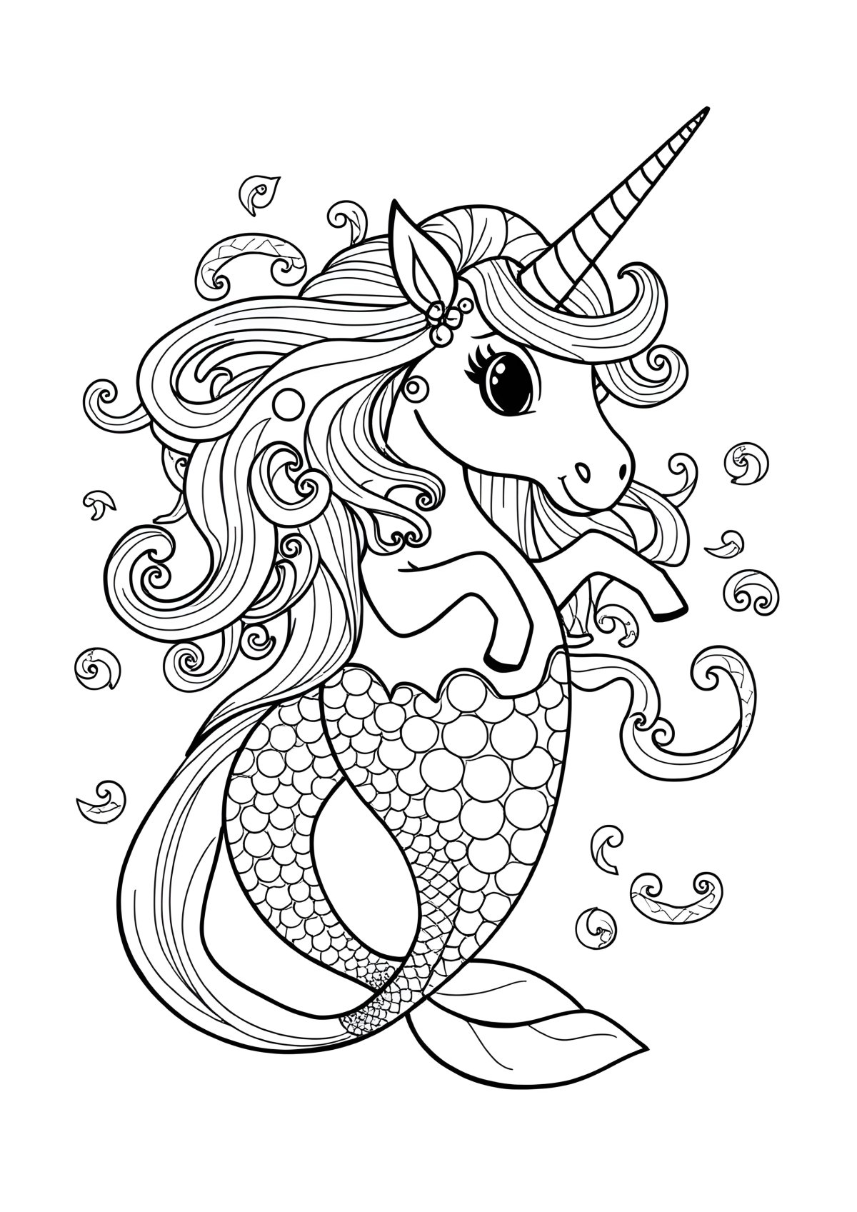 Mermaid Unicorn Coloring Page Hard coloring page for kids