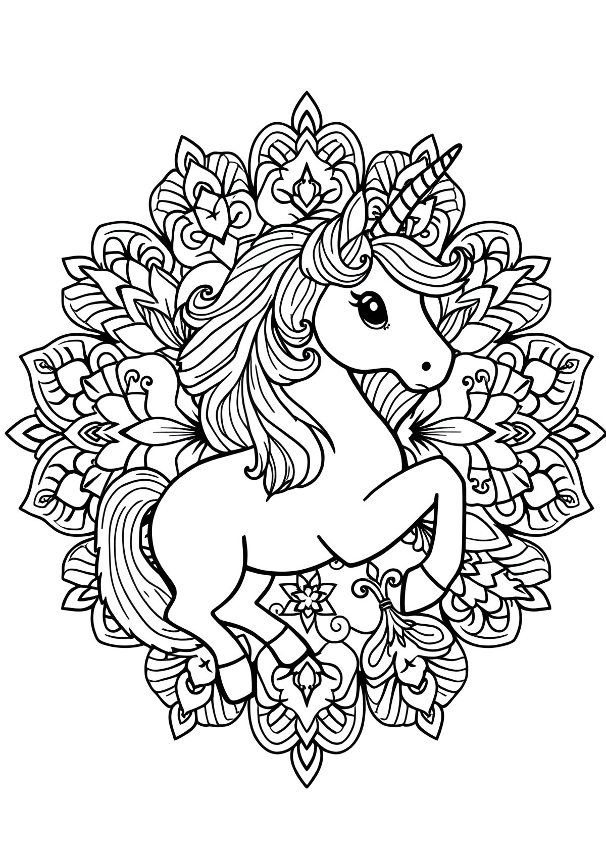 Printable Unicorn Mandala Coloring Page coloring page for kids