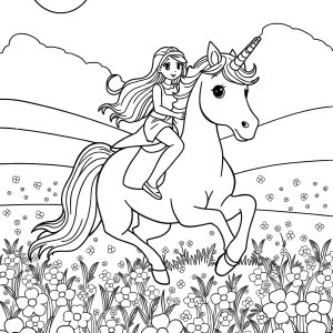 Unicorn Rider Coloring Page coloring page for kids