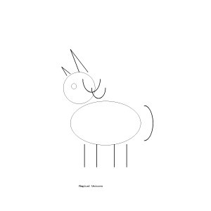 Magical unicorn coloring page with horn and flowing mane