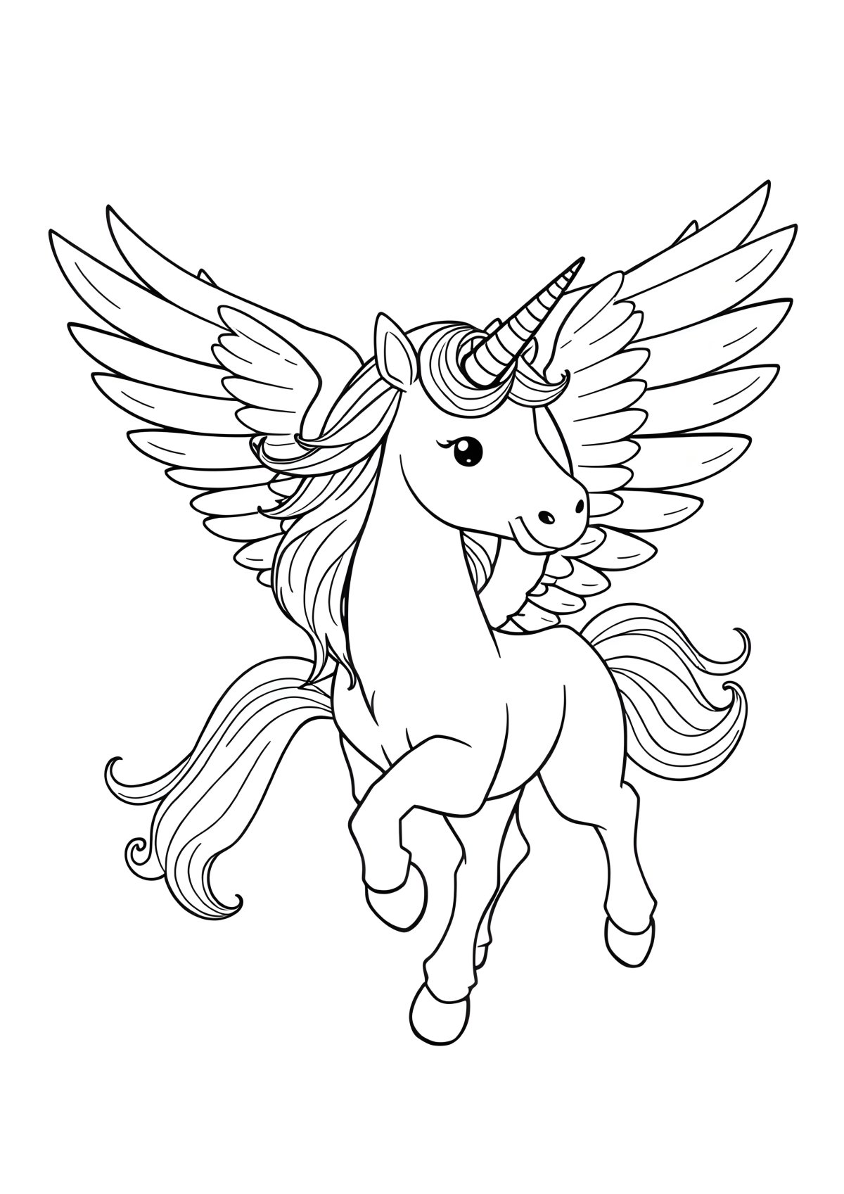 Realistic Winged Unicorn Coloring Page coloring page for kids