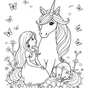 Unicorn With Girl Coloring Page coloring page for kids