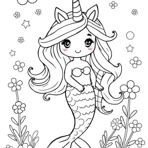 Mermaid Adorable Cute Unicorn Coloring Page coloring page for kids