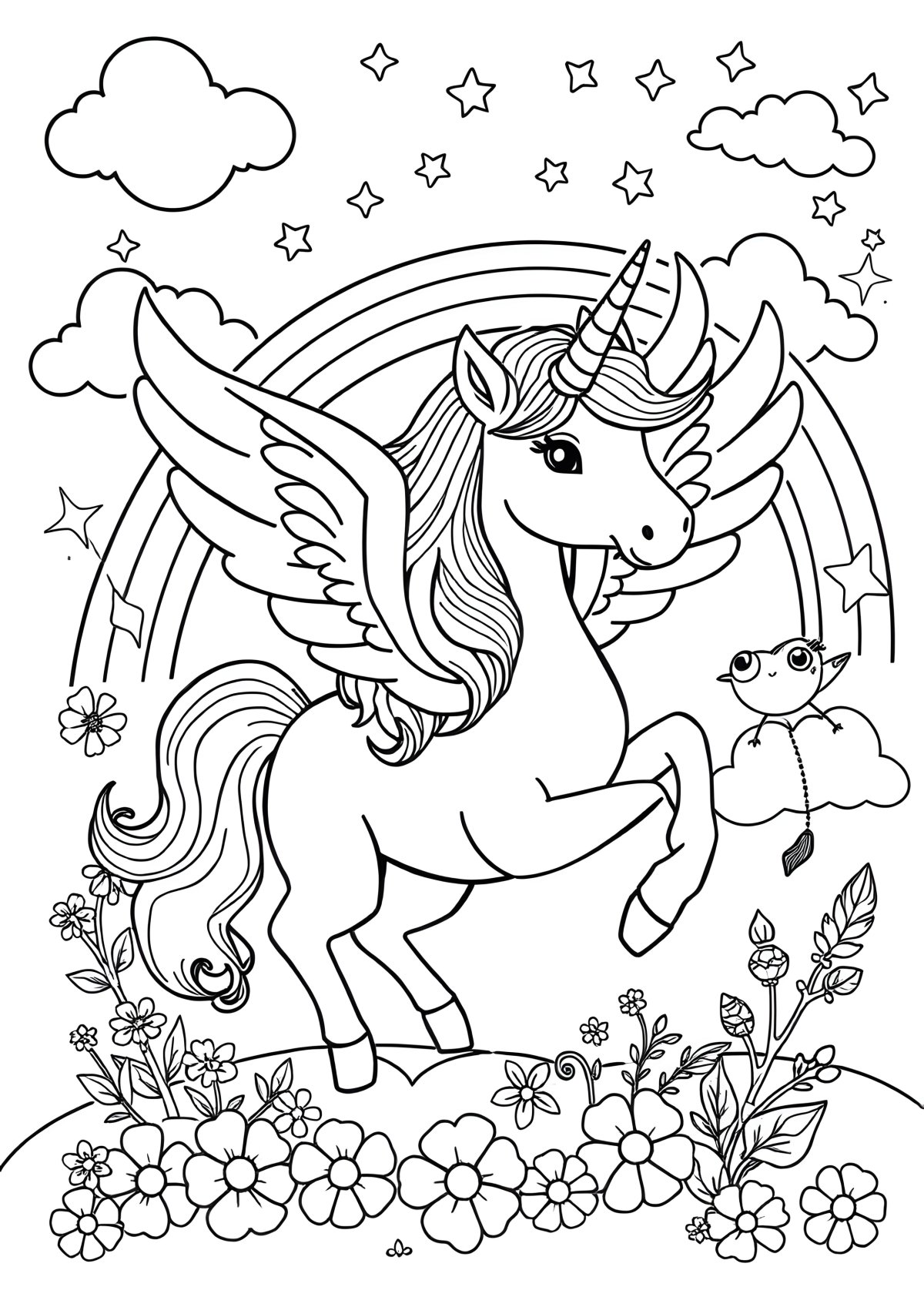 Unicorn And Pegasus Coloring Page coloring page for kids