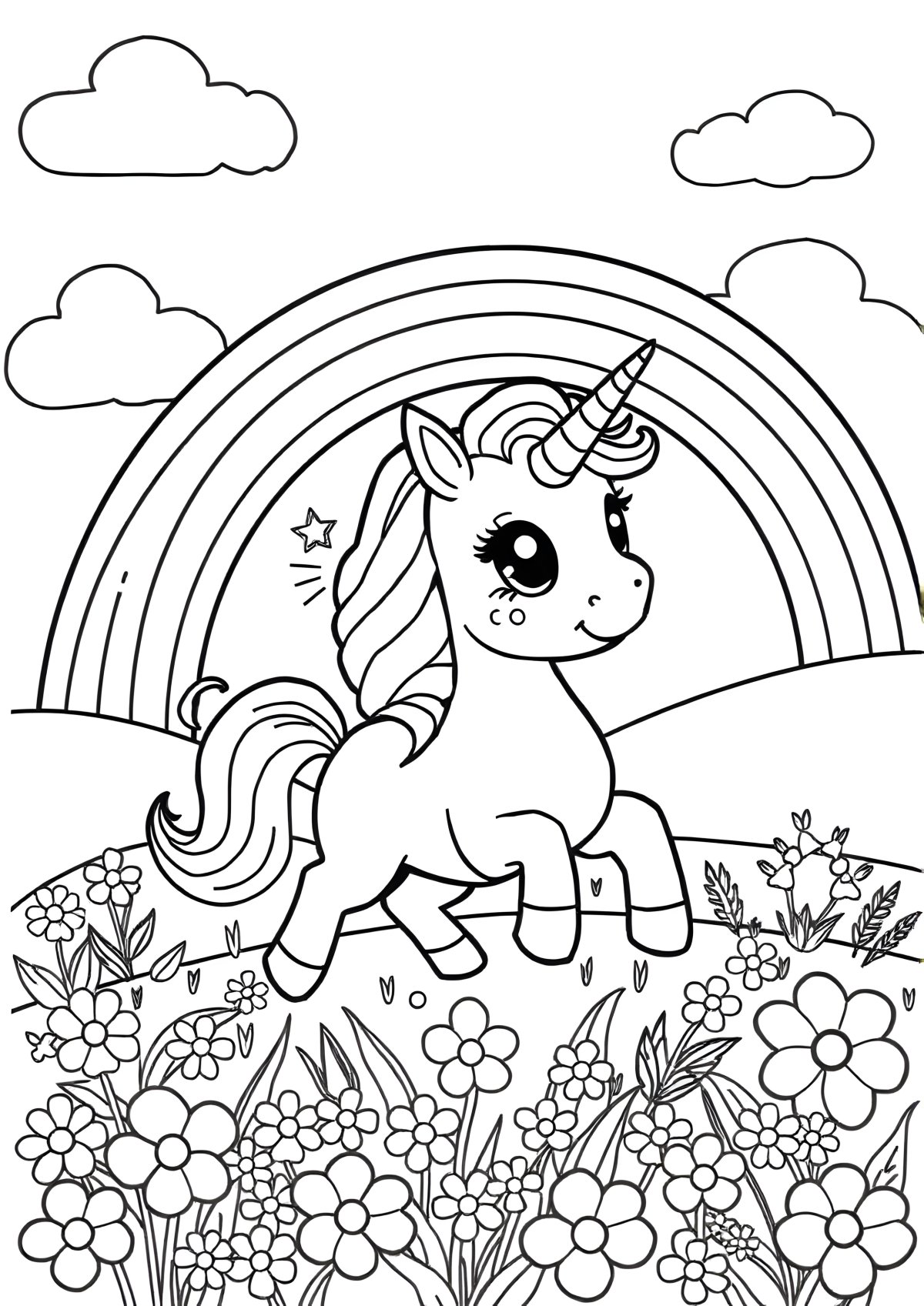 Beautiful Rainbow Cute Unicorn Coloring Page coloring page for kids