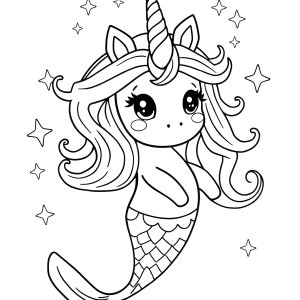 Mermaid Coloring Cute Kawaii Unicorn Coloring Page coloring page for kids
