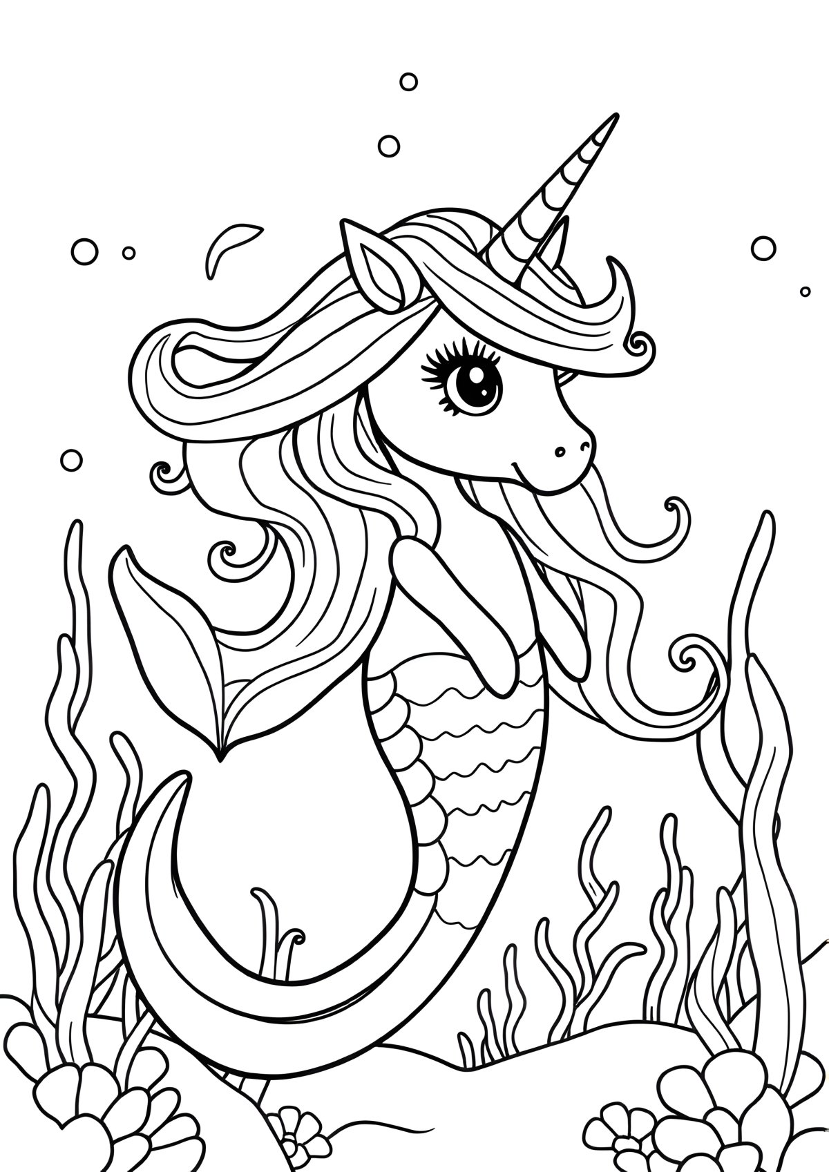 Mermaid Unicorn Printable Coloring Page coloring page for kids