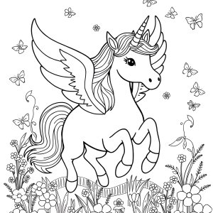 Unicorn Coloring Page With Wings coloring page for kids