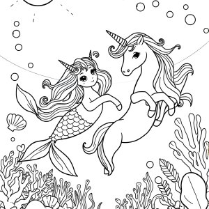 Mermaids And Unicorns Coloring Page coloring page for kids