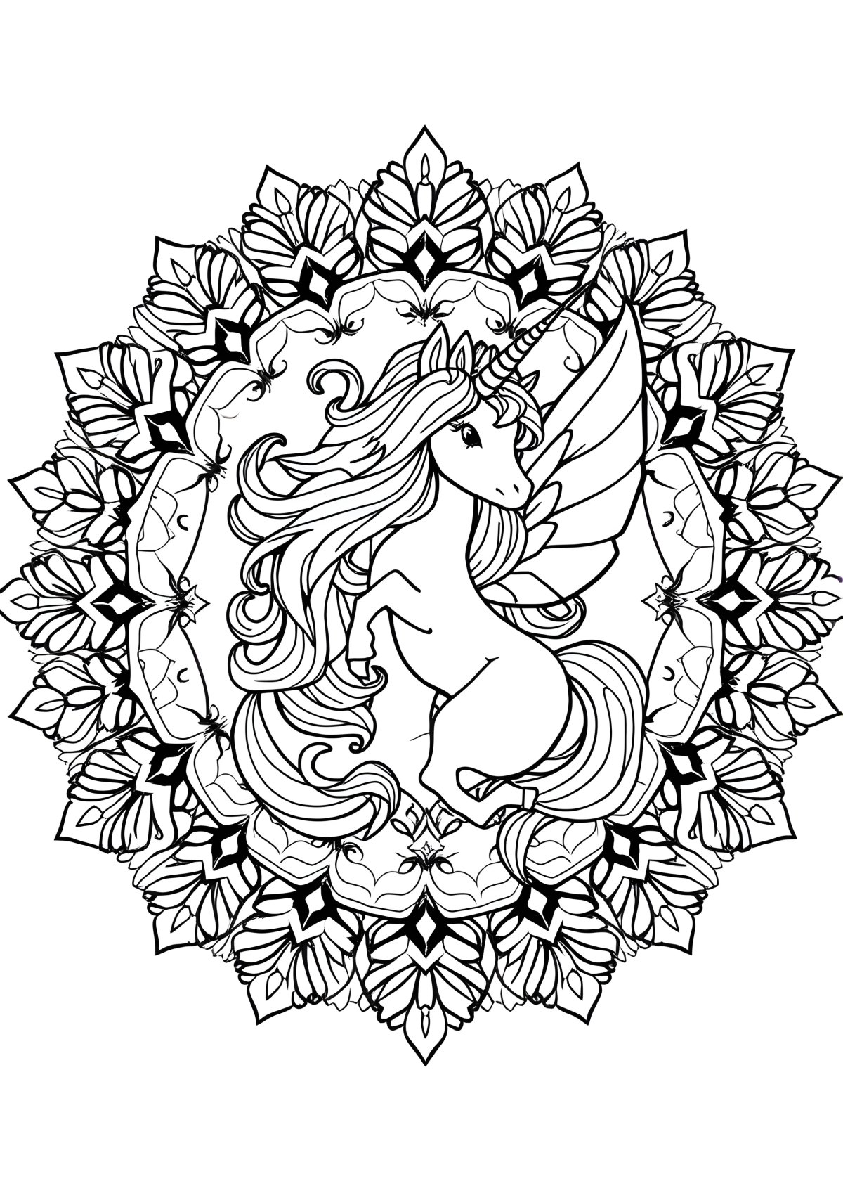 Unicorn Fairy Mandala Coloring Page coloring page for kids