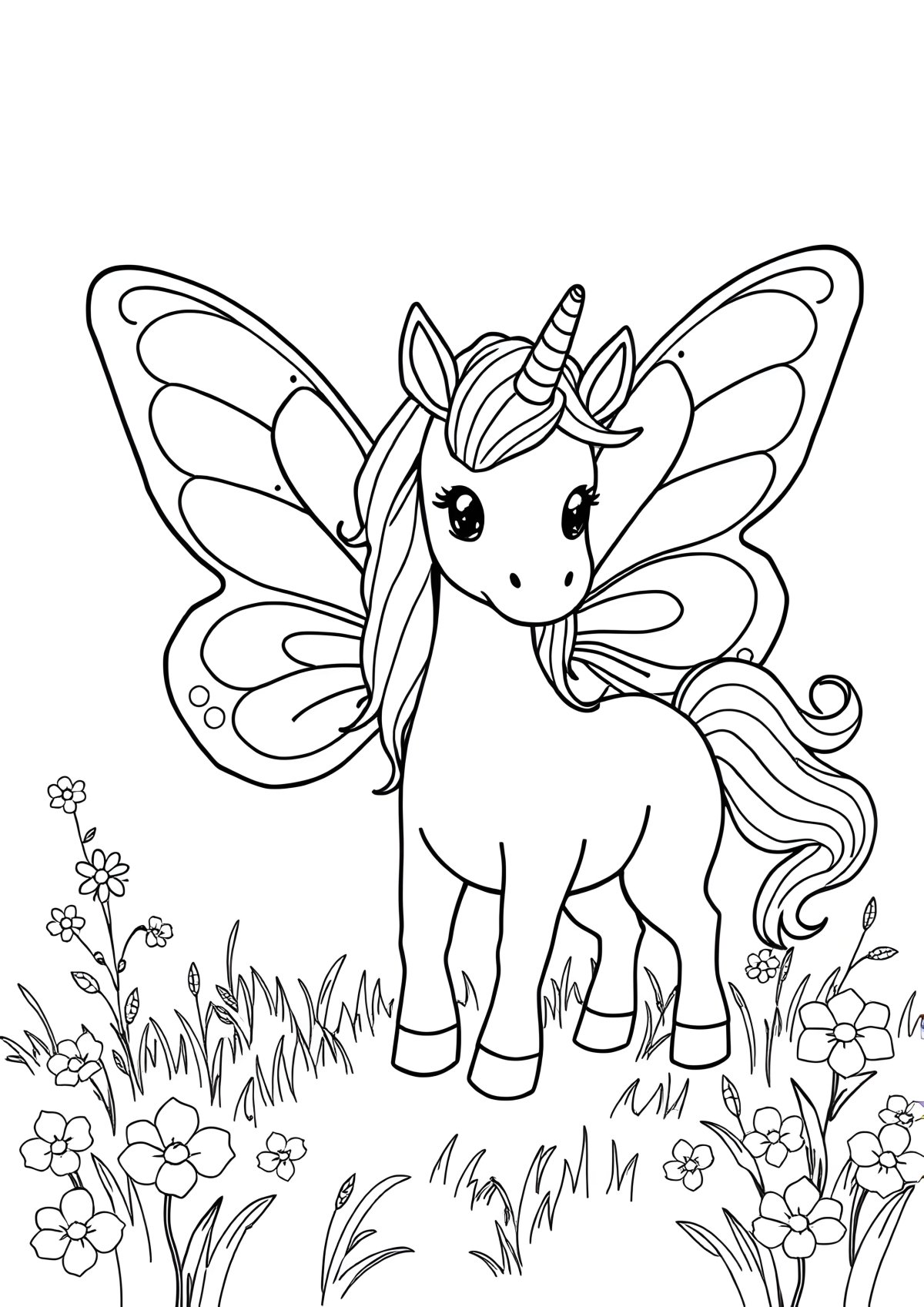 Butterfly And Unicorn Coloring Page coloring page for kids