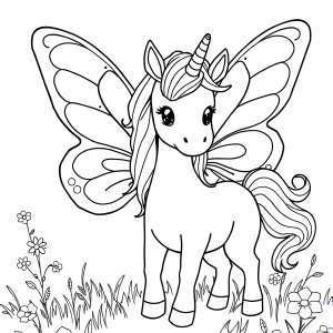 Butterfly And Unicorn Coloring Page coloring page for kids