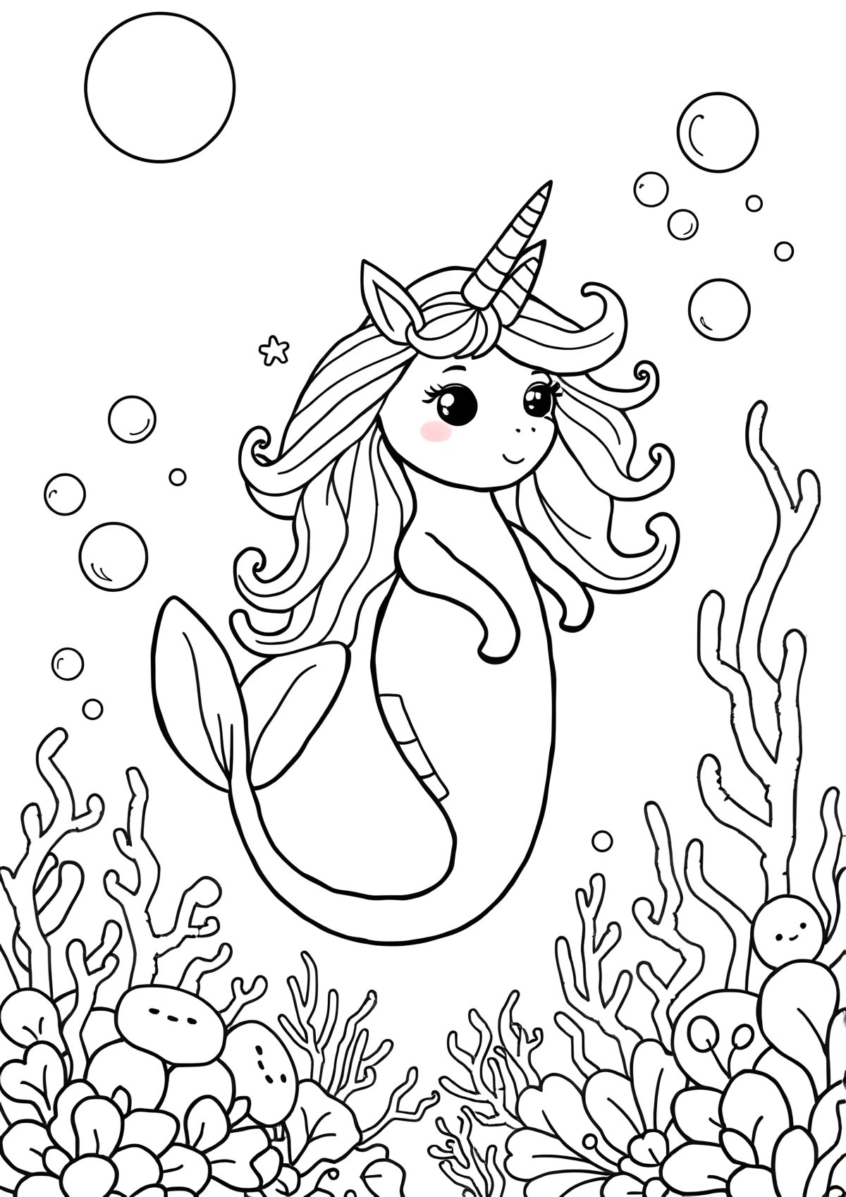 Mythical Creature Unicorn Mermaid Coloring Page coloring page for kids