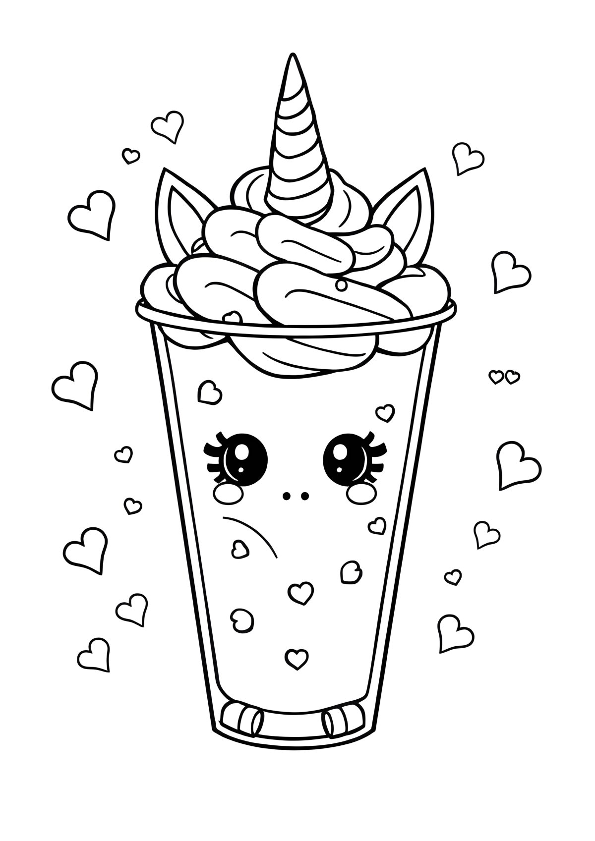 Unicorn Frappuccino Starbucks Kawaii Coloring Page coloring page for kids