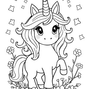 Printable Adorable Cute Unicorn Coloring Page coloring page for kids