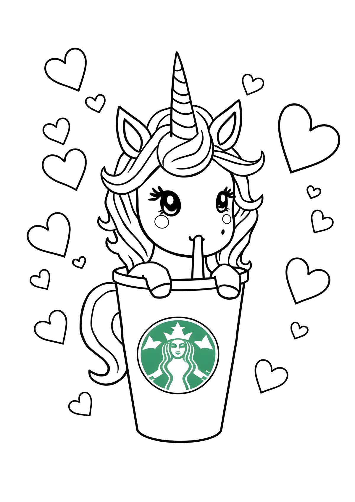 Unicorn Starbucks Coloring Page coloring page for kids