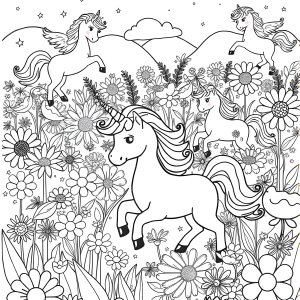 Flowers And Unicorns Coloring Page coloring page for kids