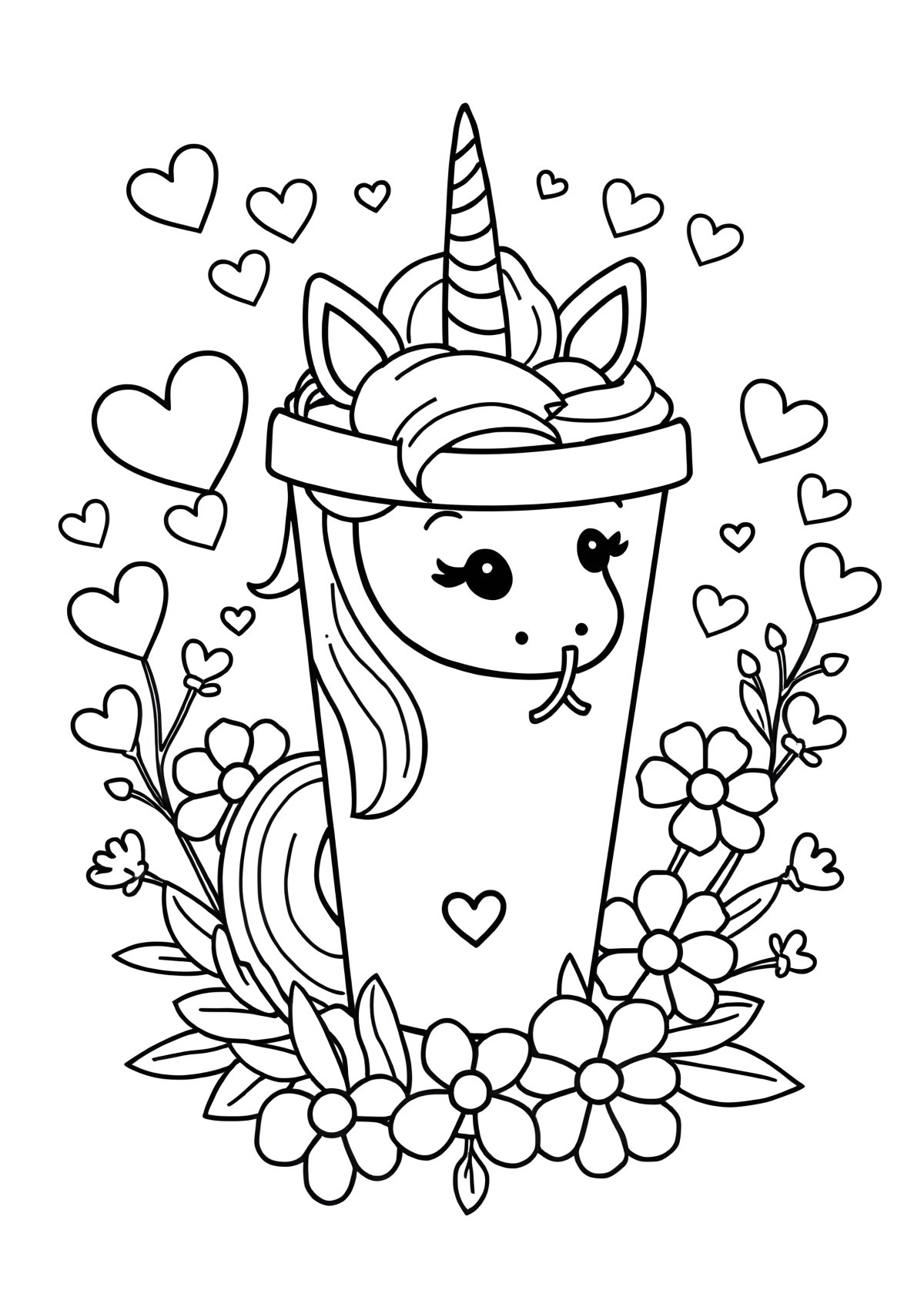 Unicorn Starbucks Kawaii Coloring Page coloring page for kids