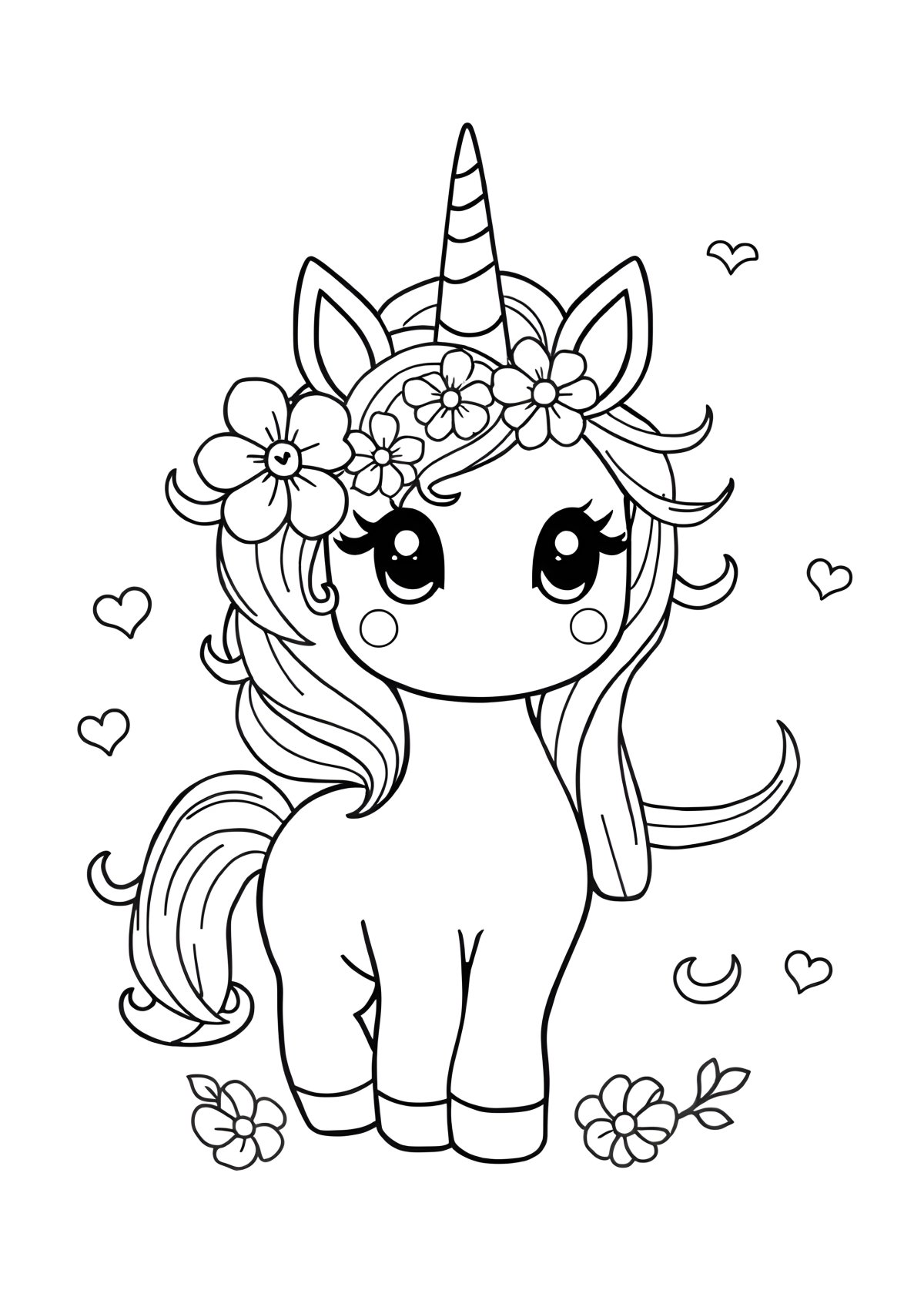 Printable Colouring Super Cute Cute Kawaii Unicorn Coloring Page coloring page for kids