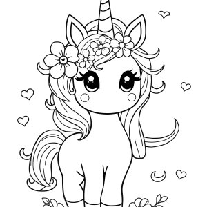 Printable Colouring Super Cute Cute Kawaii Unicorn Coloring Page coloring page for kids