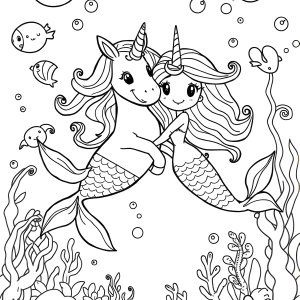 Printable Unicorn And Mermaid Coloring Page coloring page for kids