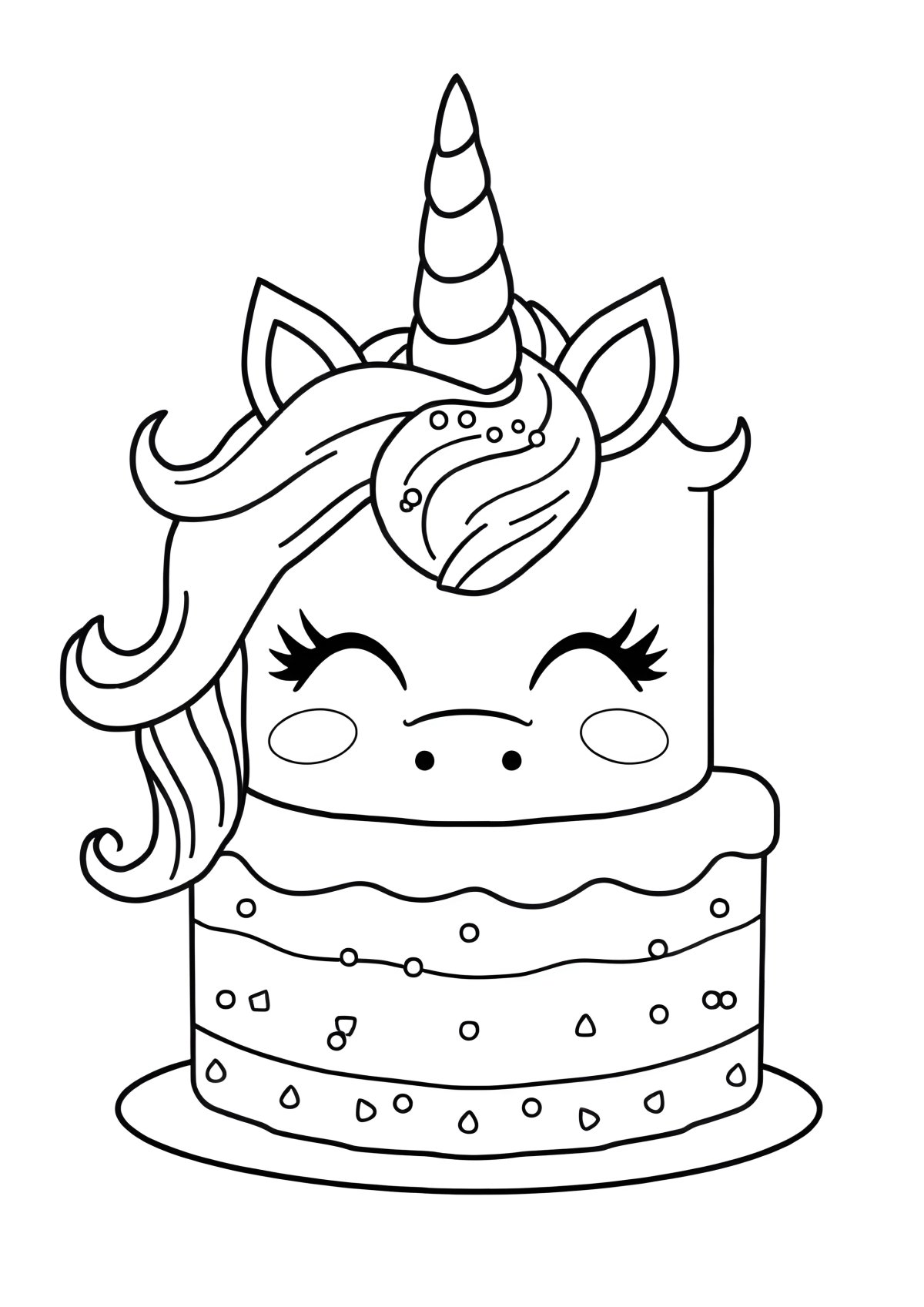 Cute Rainbow Unicorn Cake Coloring Page coloring page for kids