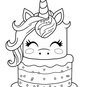 Cute Rainbow Unicorn Cake Coloring Page coloring page for kids