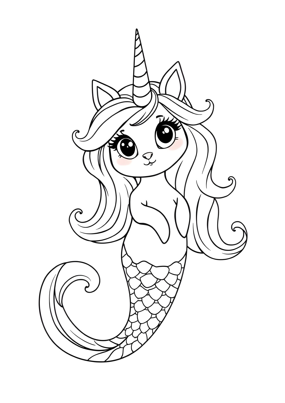 Printable Unicorn Cat Mermaid Coloring Page coloring page for kids