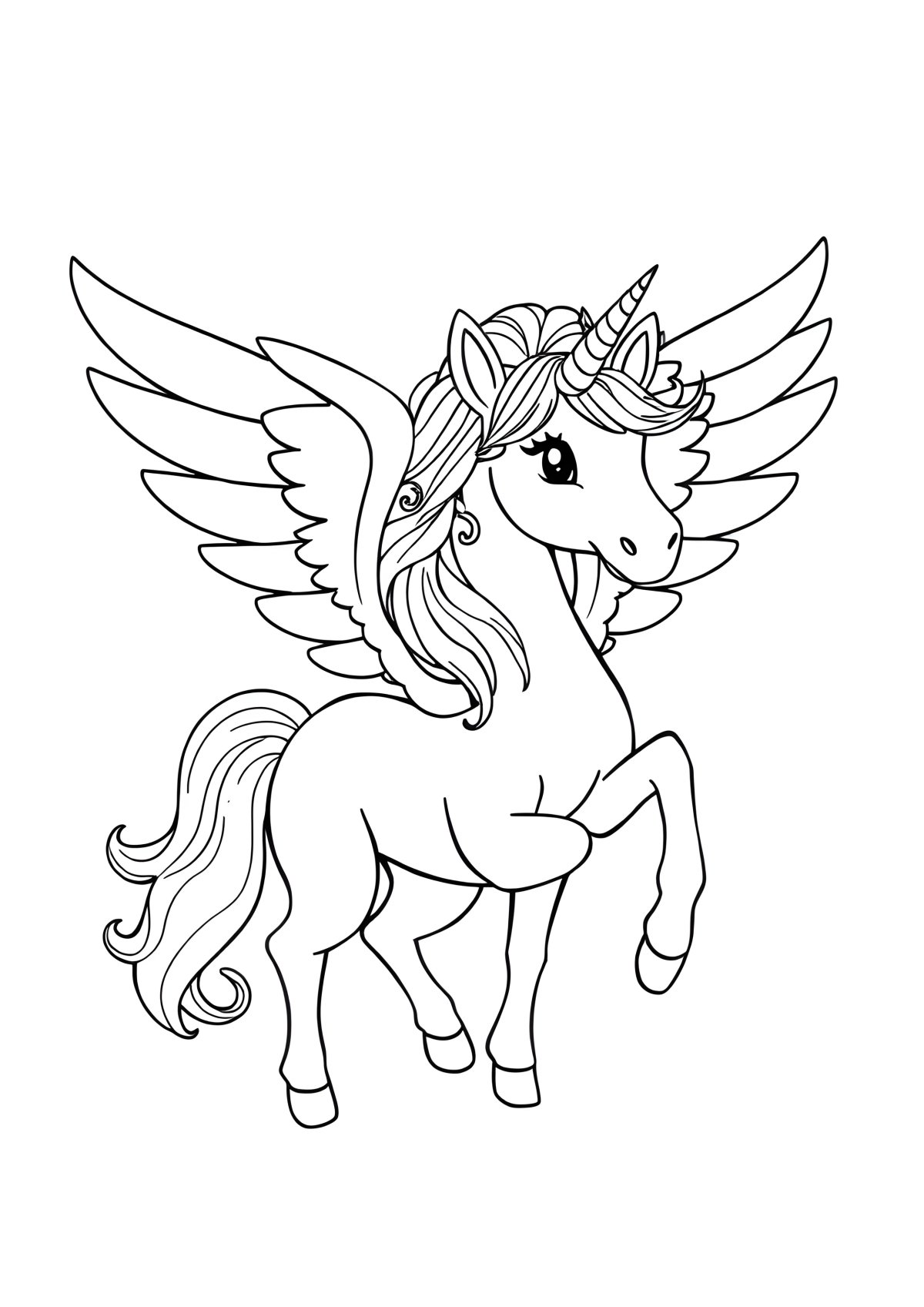 Winged Unicorn Beautiful Unicorn Unicorn Coloring Page coloring page for kids