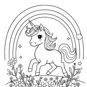 Cute Unicorn And Rainbow Coloring Page coloring page for kids