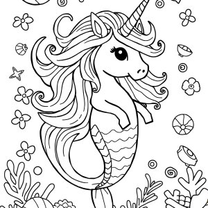 Rainbow Unicorn Mermaid Coloring Page coloring page for kids