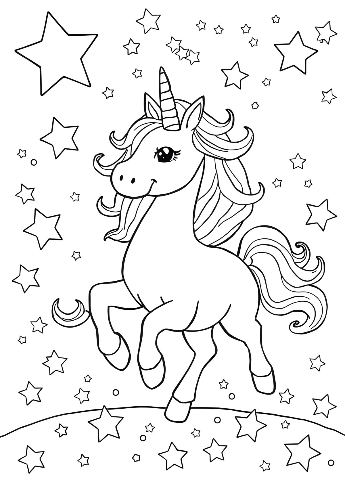 Unicorn And Stars Coloring Page coloring page for kids