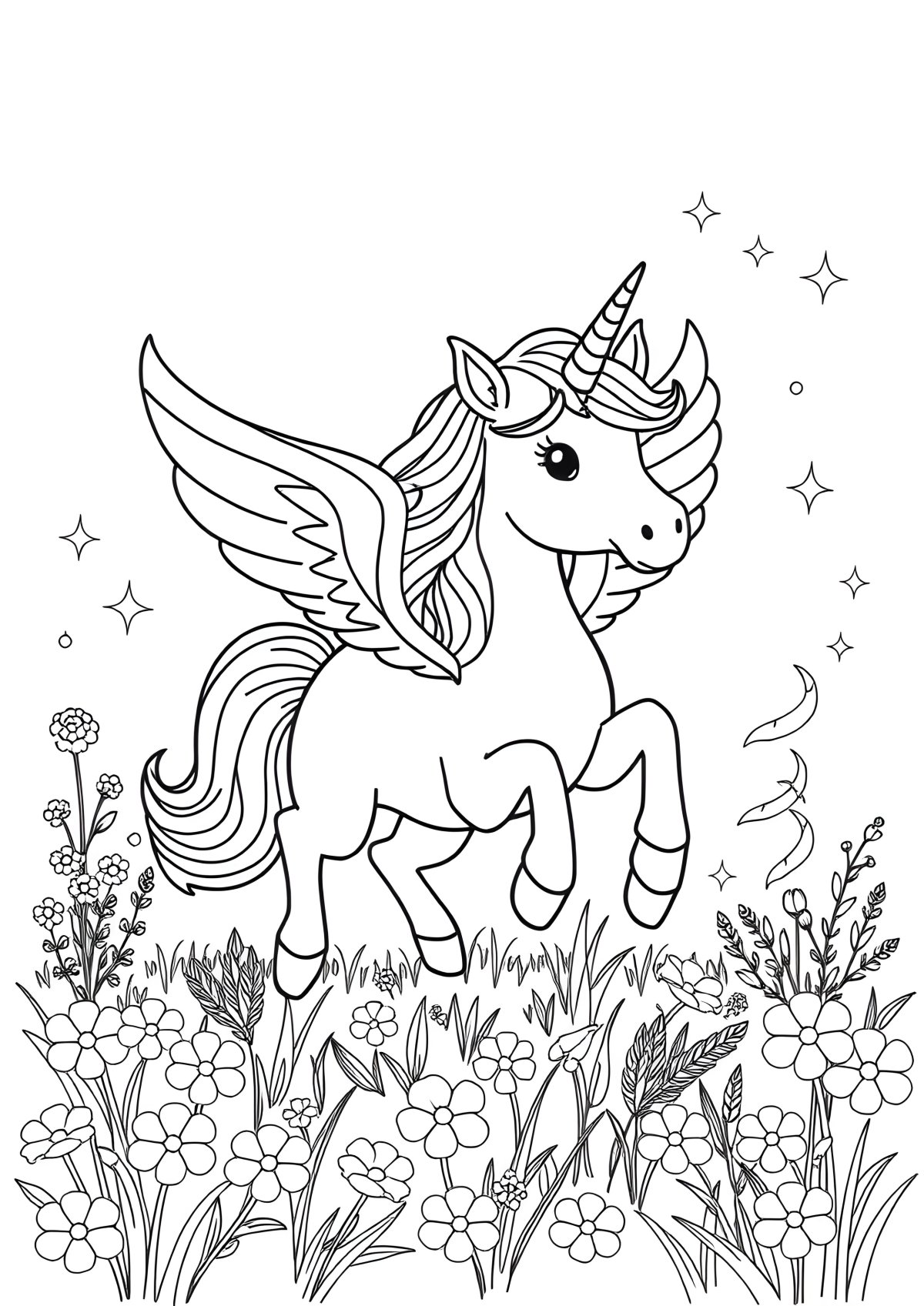 Winged Unicorn Coloring Page For Girls Unicorn coloring page for kids