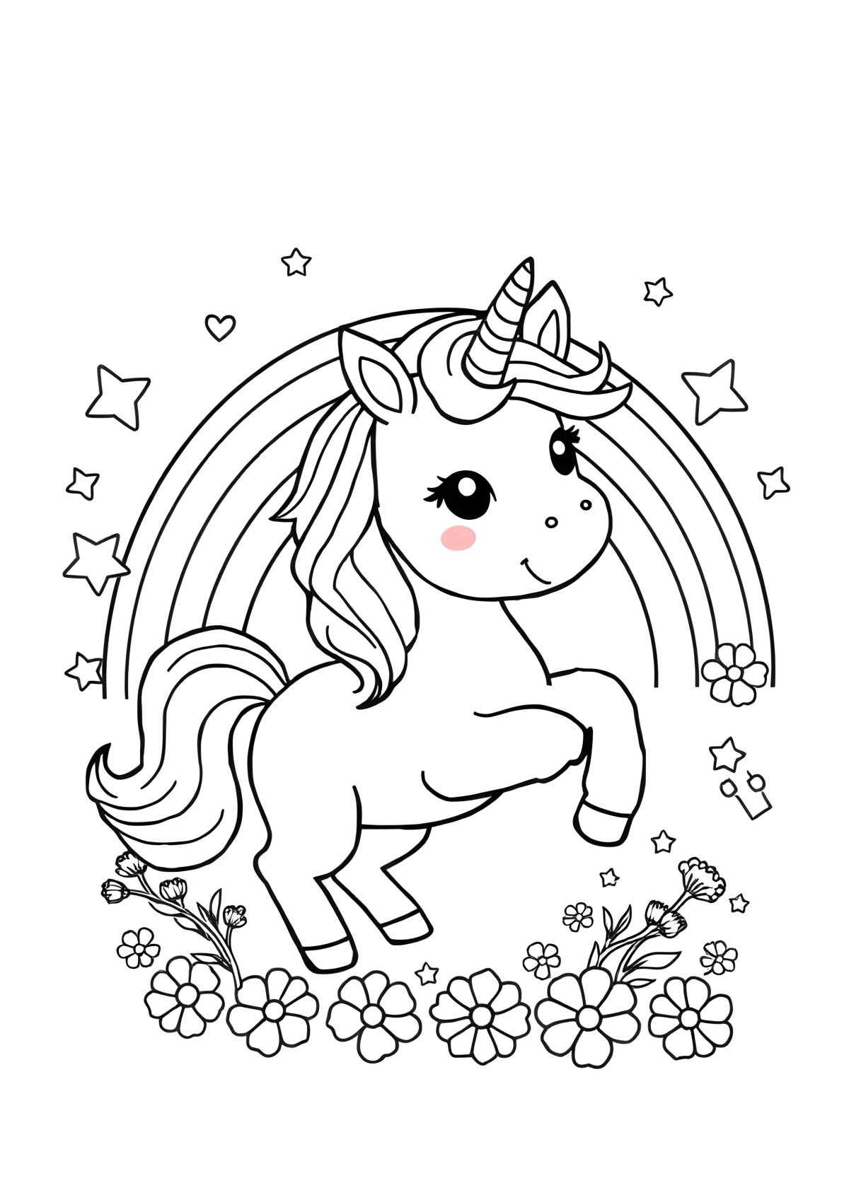 Drawing Rainbow Cute Unicorn Coloring Page coloring page for kids