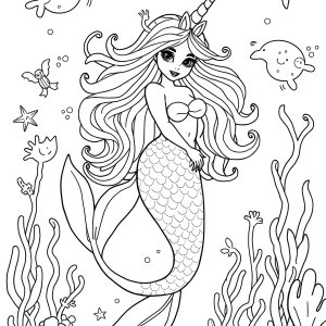 Unicorn Coloring Page Mermaid coloring page for kids