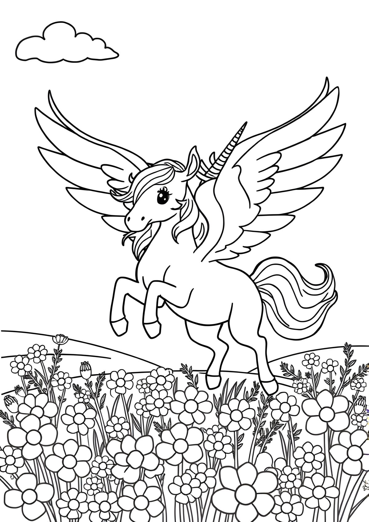 Winged Unicorn Unicorn Coloring Page coloring page for kids