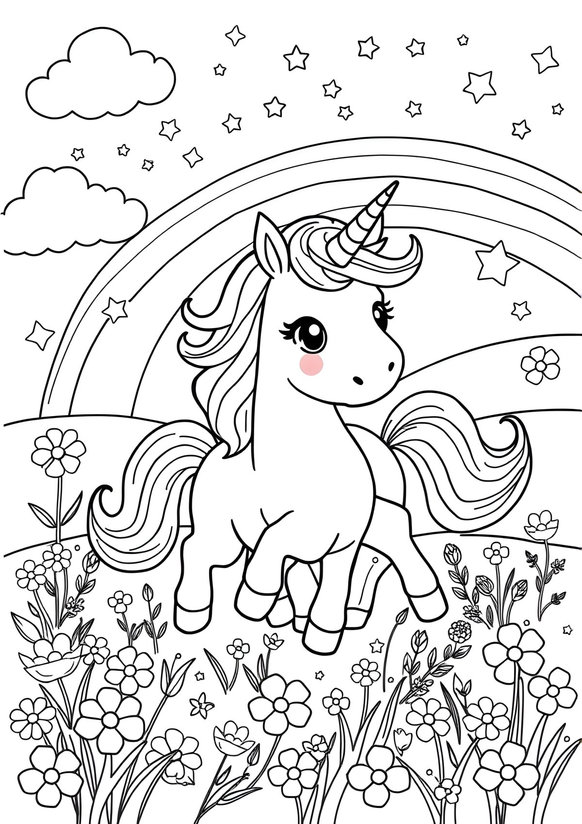 Printable Cute Unicorn Coloring Page Pdf coloring page for kids