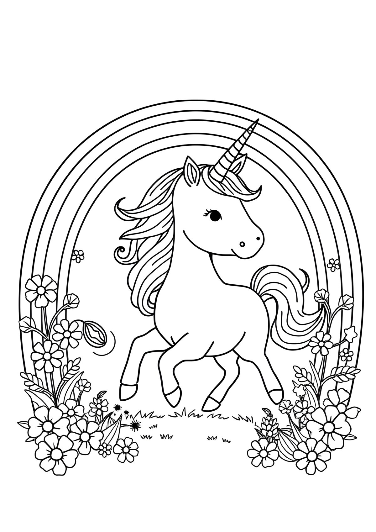 Free Printable Coloring Page Unicorn Rainbow coloring page for kids