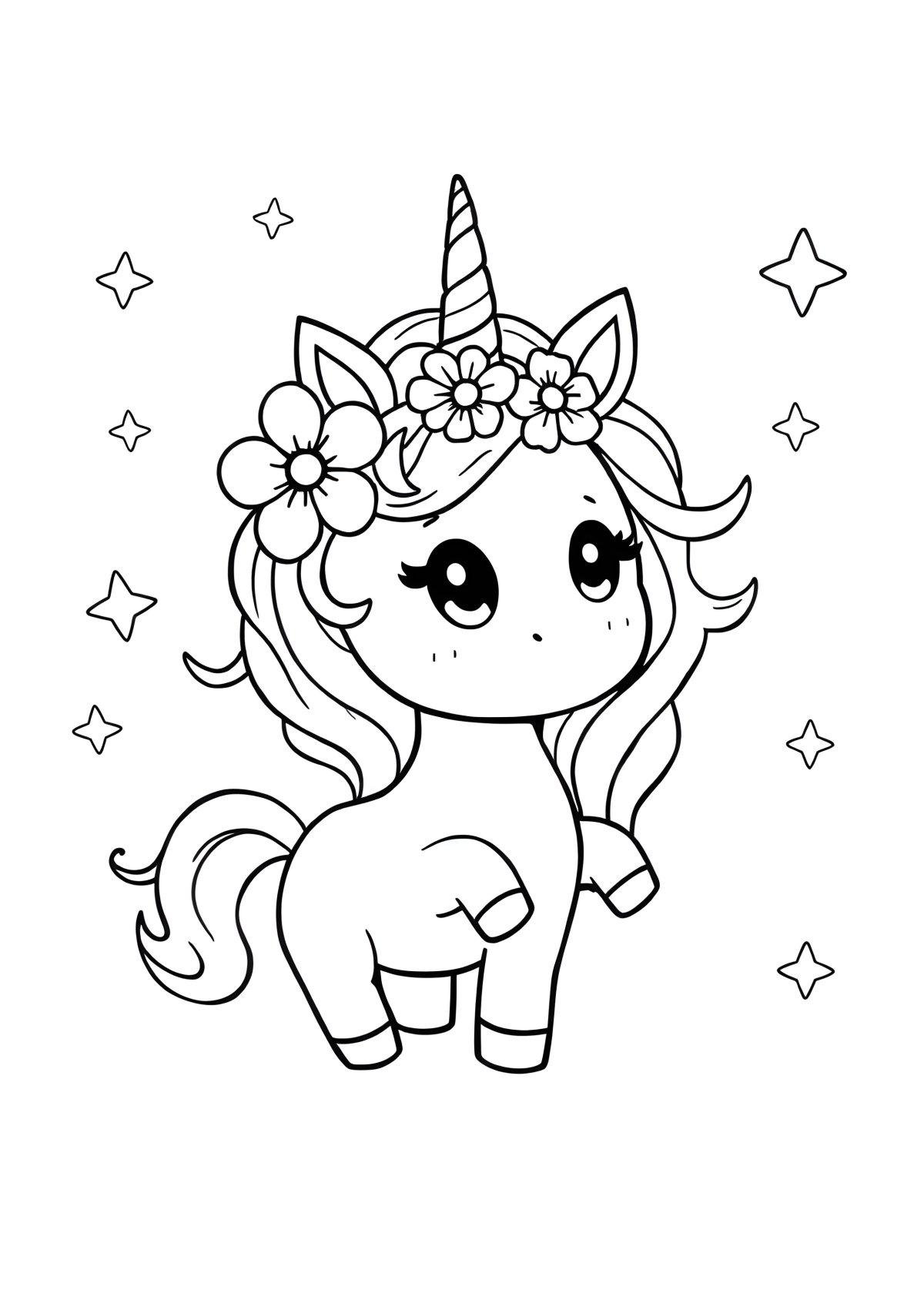 Kawaii Chibi Unicorn Coloring Page coloring page for kids