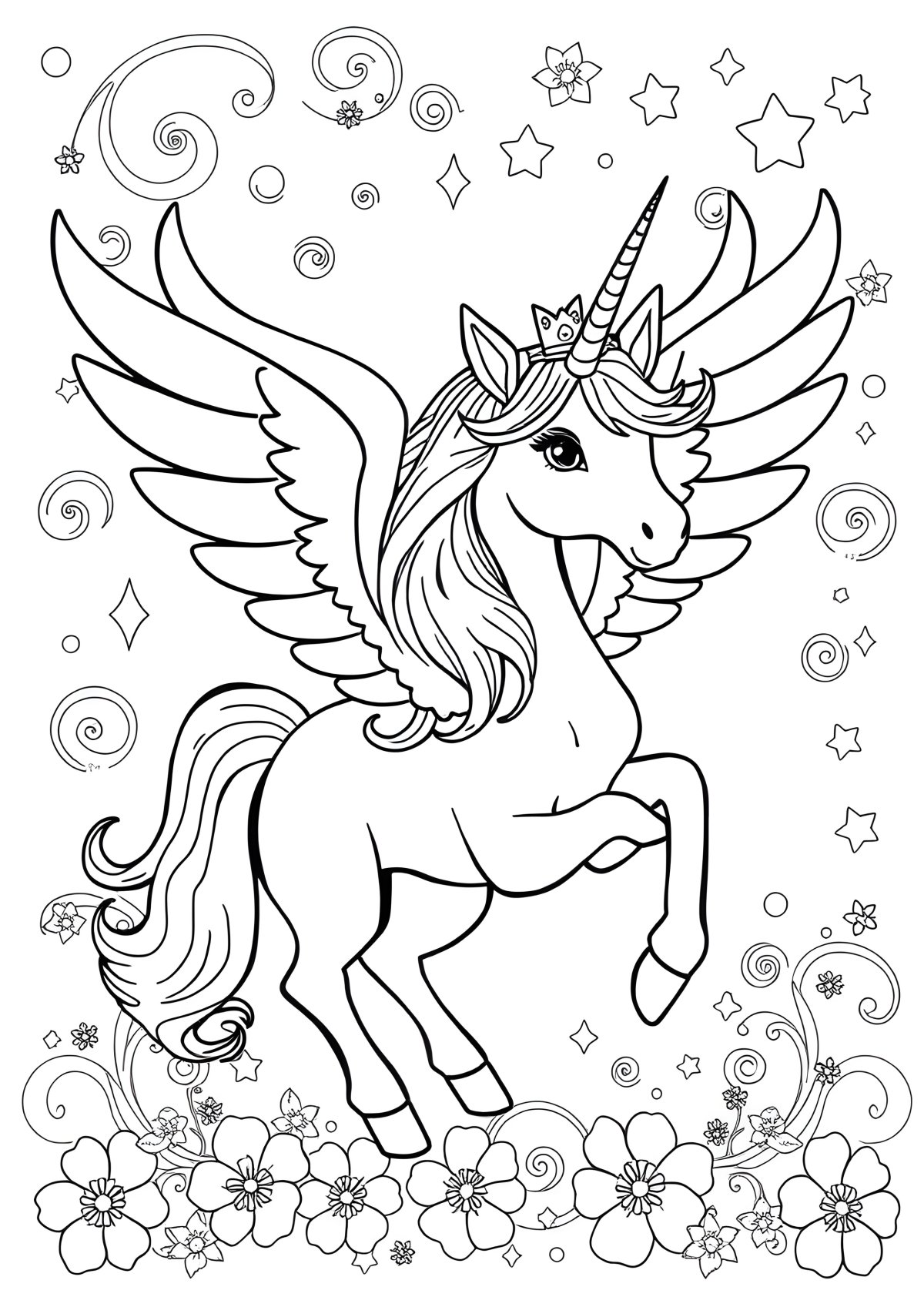 Unicorn Winged Unicorn Princess Coloring Page coloring page for kids