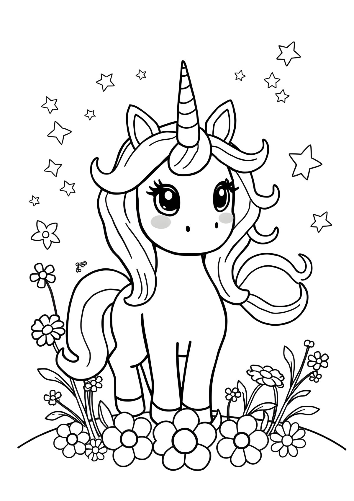 Cartoon Unicorn Printable Cute Unicorn Coloring Page coloring page for kids