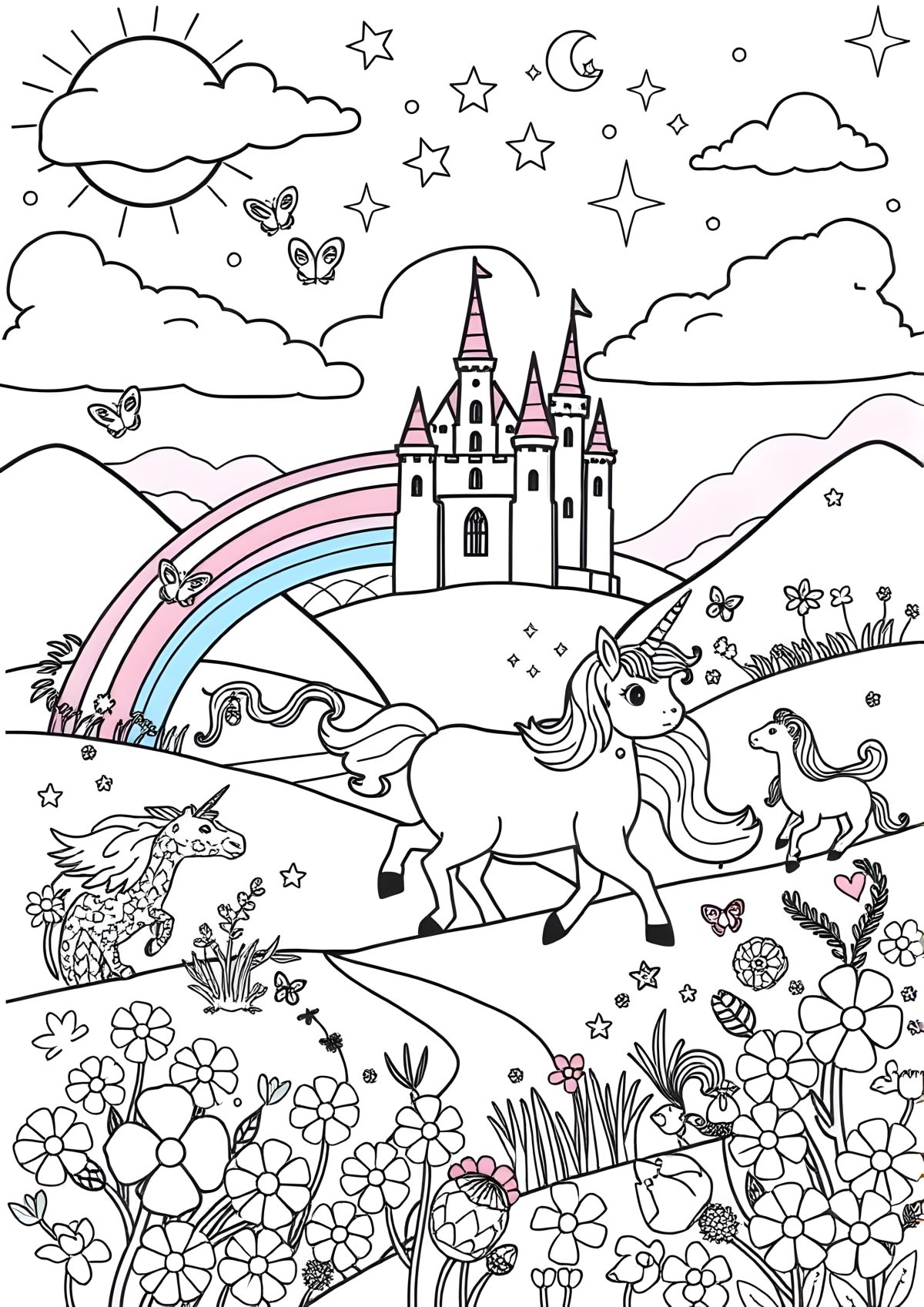Unicorn Land Coloring Page coloring page for kids
