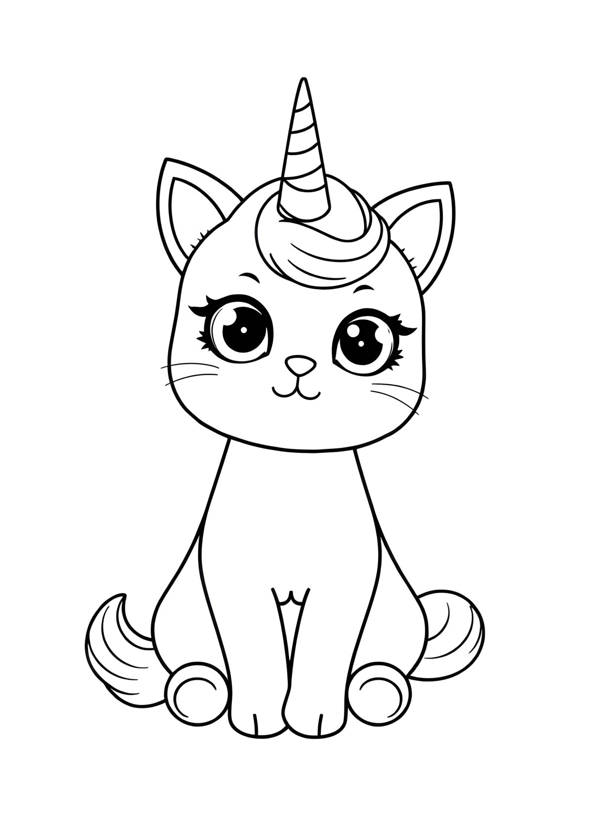 Cat Cute Kawaii Unicorn Coloring Page coloring page for kids