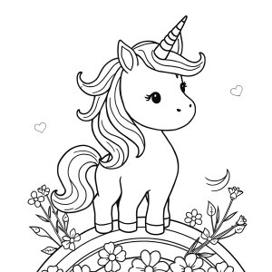 Printable Rainbow Cute Unicorn Coloring Page coloring page for kids