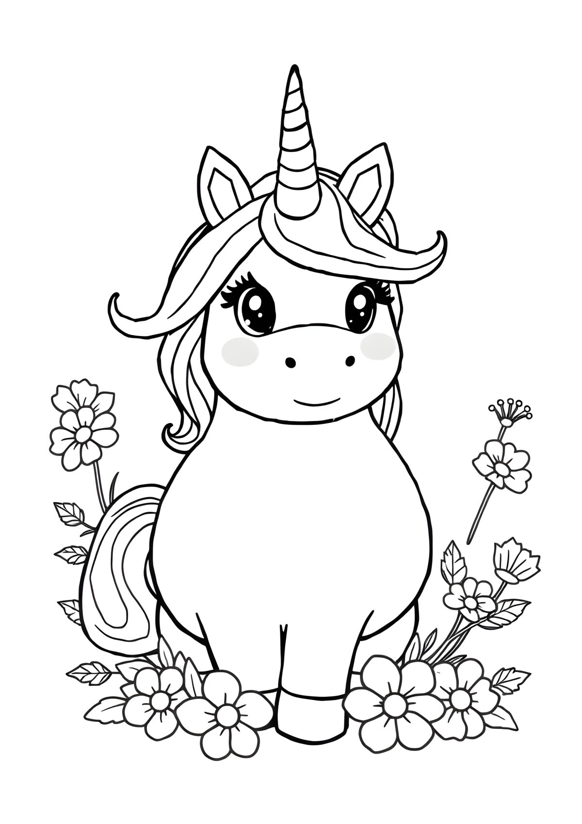 Cute Fat Unicorn Coloring Page coloring page for kids