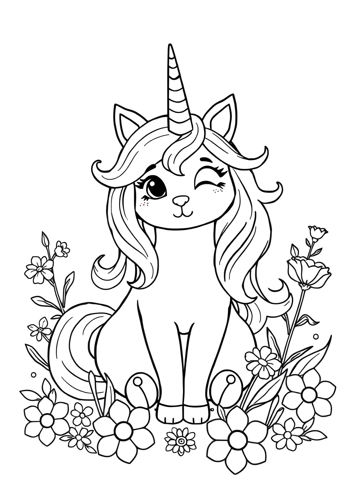 Cat Unicorn Colouring Page coloring page for kids