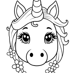 Cute Unicorn Face Coloring Page coloring page for kids