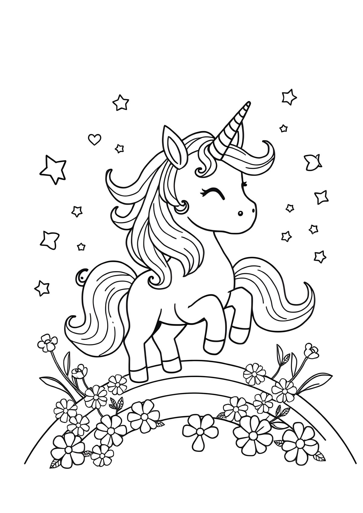 Magical Unicorn Drawing Rainbow Cute Unicorn Coloring Page coloring page for kids