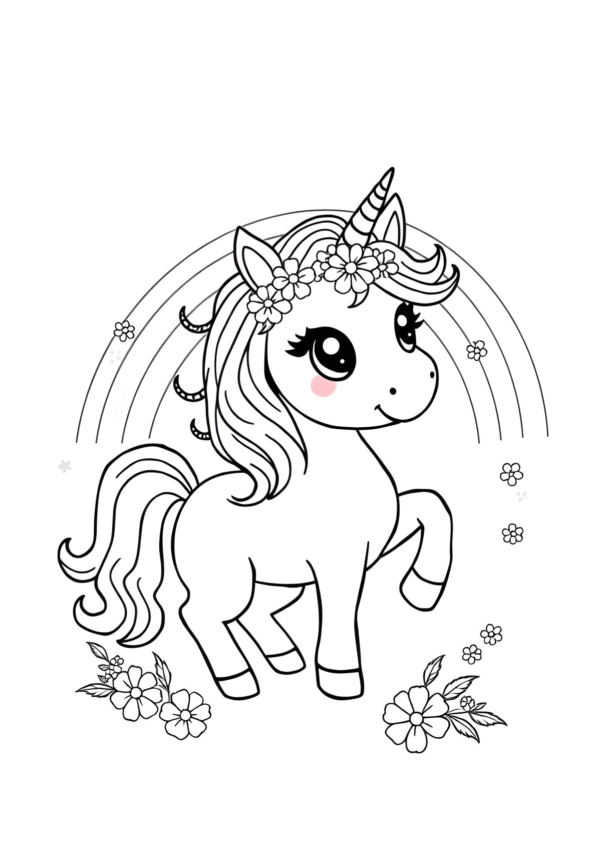 Rainbow Adorable Unicorn Coloring Page coloring page for kids