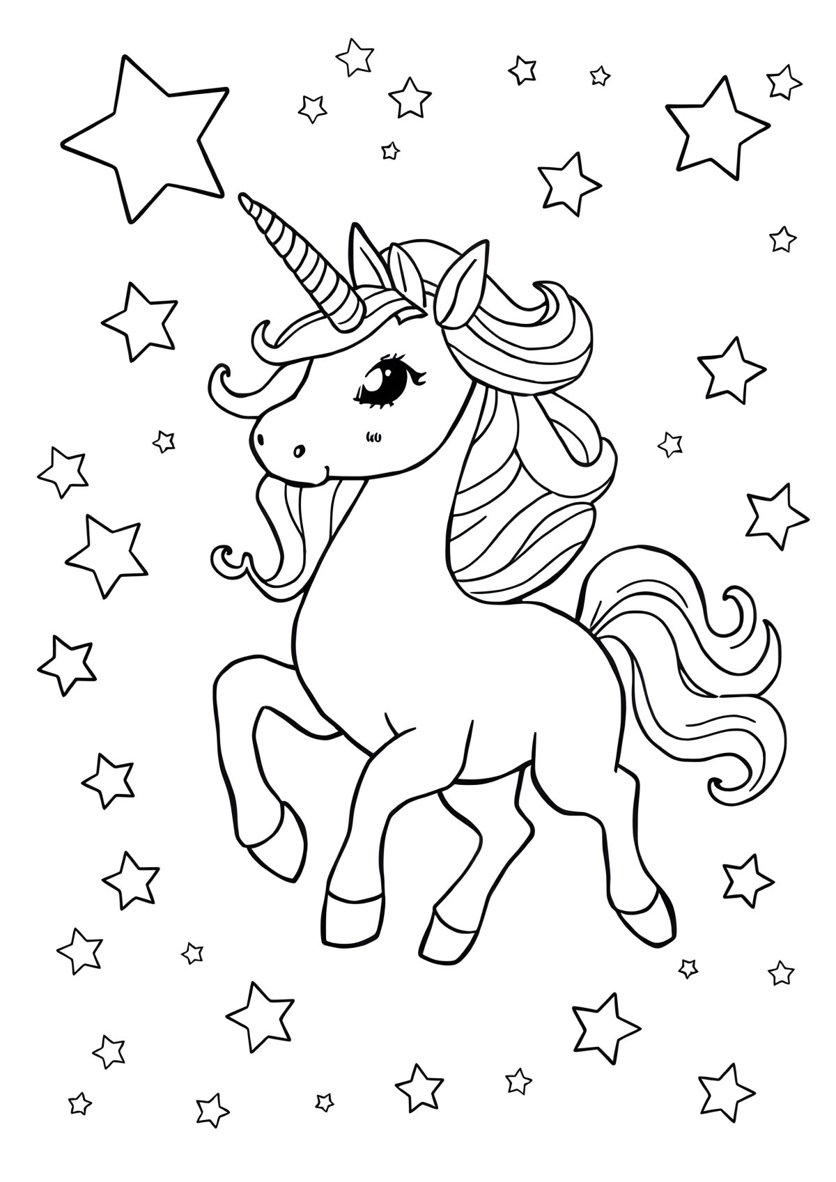 Unicorn With Stars Coloring Page coloring page for kids